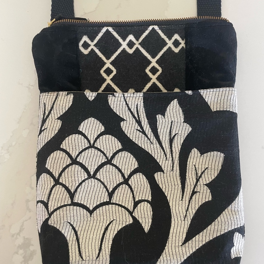 Unique Handmade Fabric Shoulder Crossbody Bag Purse Black - One of a Kind